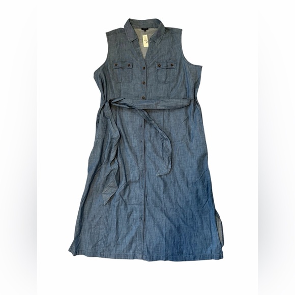 Talbots SLEEVELESS DENIM MIDI SHIRT DRESS NWT Size 16W - Picture 2 of 4